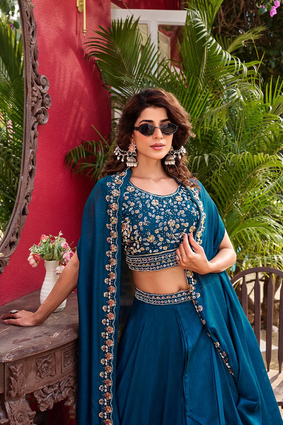 Exclusive New Wedding Lehenga Choli Set in Pure Vichitra Silk with Elegant Heavy Embroidery and Complete Stitching