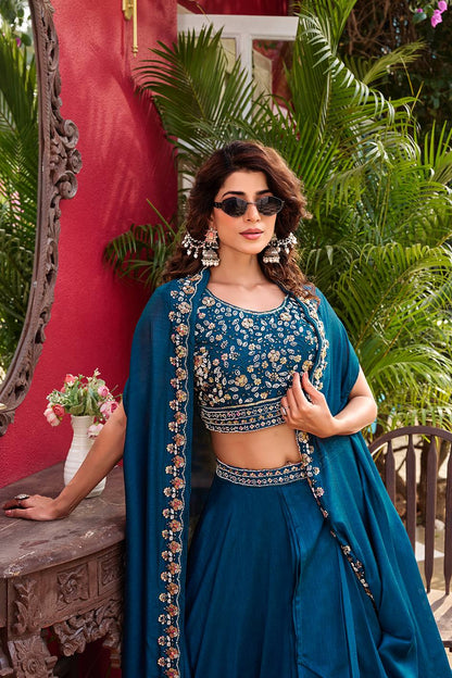 Exclusive New Wedding Lehenga Choli Set in Pure Vichitra Silk with Elegant Heavy Embroidery and Complete Stitching