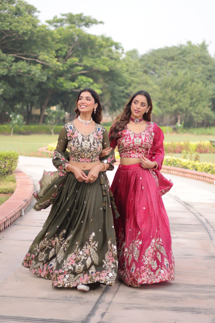 RangBhoomi Premium Designer Sequined Embroidered Lehenga Choli and Dupatta Set