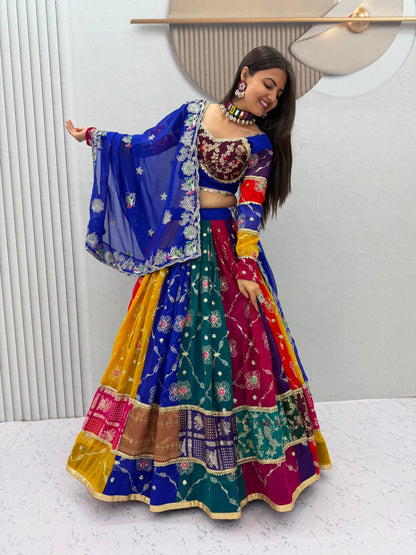 RangBhoomi Navratri Vintage Chaniya Choli — 6m Flair Fox Georgette Lehenga Set