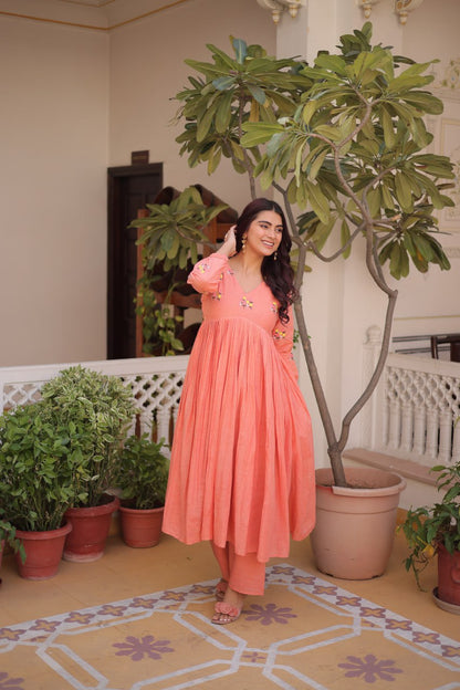 Premium Ready-to-Wear Embroidered Cotton Kurti with Matching Cotton Pants