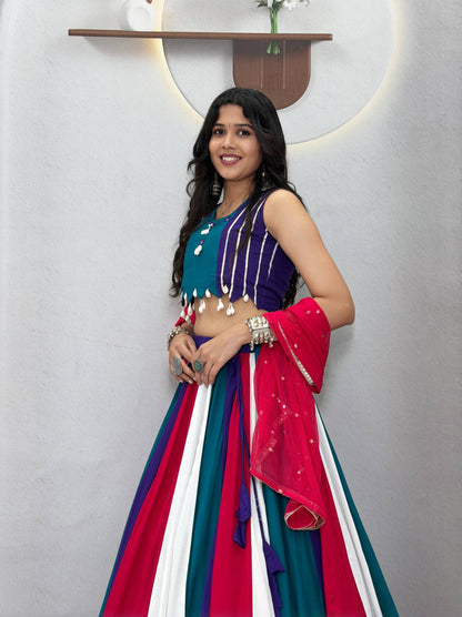 RangBhoomi Navratri Special Vintage Lehenga Choli with Dupatta — Pure Cotton, Hand Mirror & Thread Work