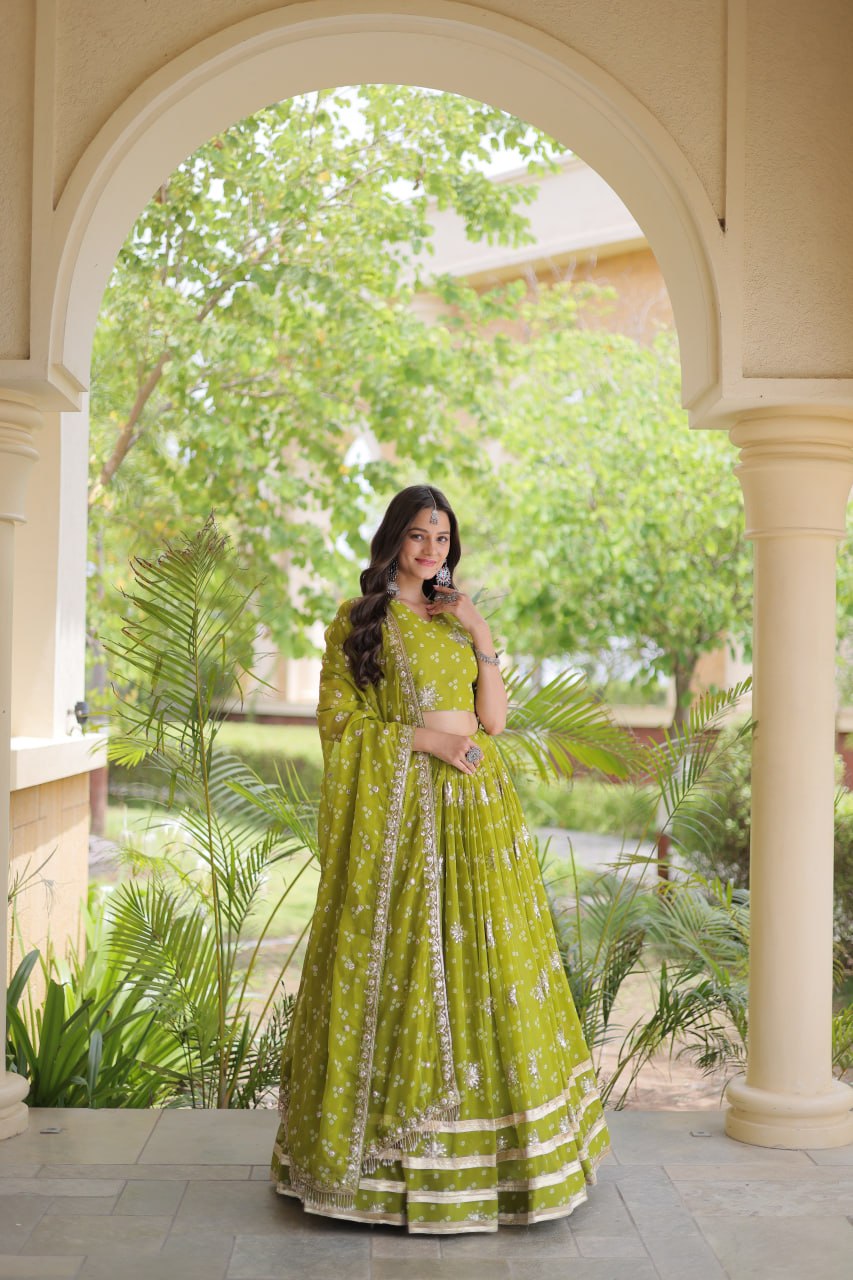 RangBhoomi Four-Color Faux Georgette Bandhej Lehenga Choli Set with Dupatta