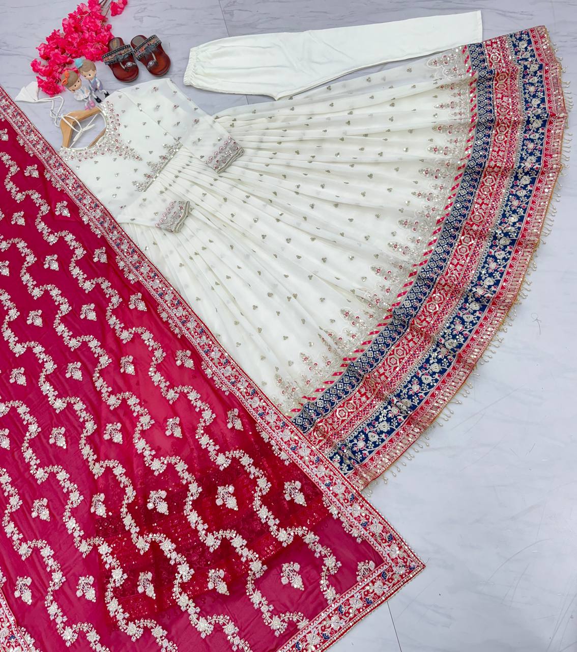 Elegant Party Wear Heavy Faux Georgette Gown with Embroidered Dupatta and Bottom Set