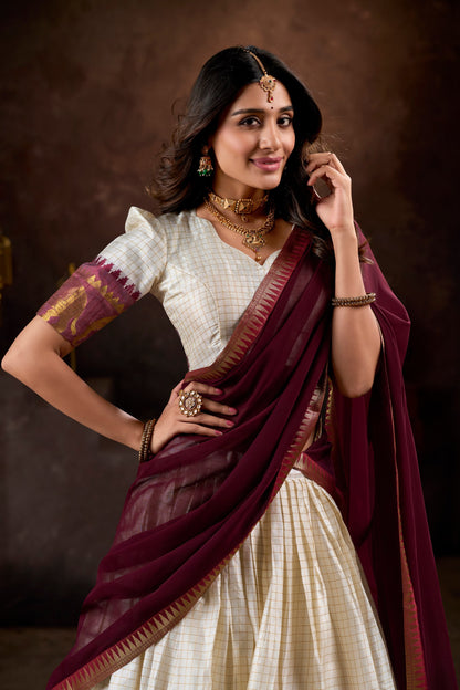 Traditional Cotton Polyblend Embroidered Lehenga Skirt with Unstitched Blouse and Flowing Georgette Scarf