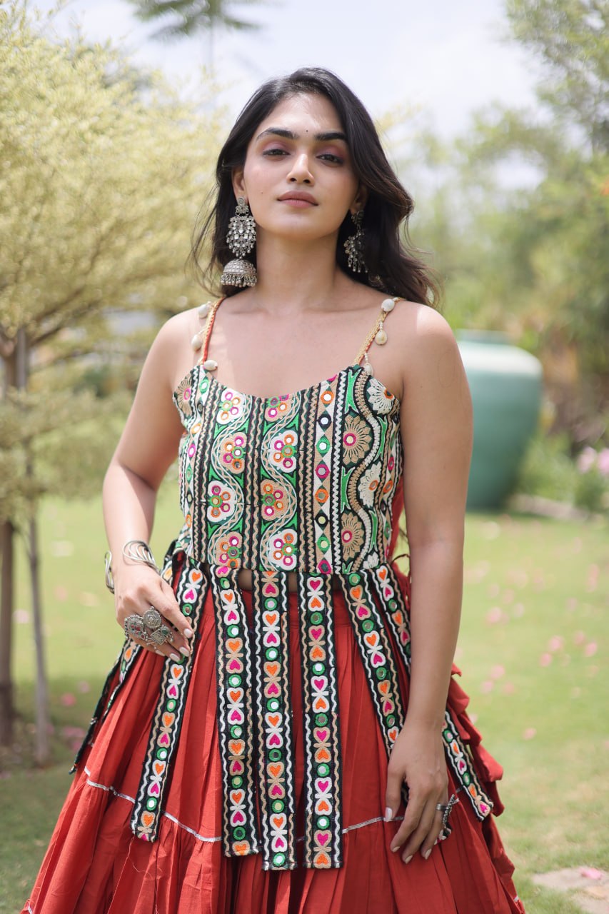 RangBhoomi Navratri Kora Cotton Lehenga Set — Full-Stitched Festive Ensemble