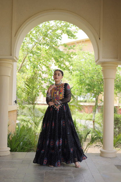 RangBhoomi Bandhani & Kutchi Patchwork Faux Georgette Gown — Navratri Collection 2026