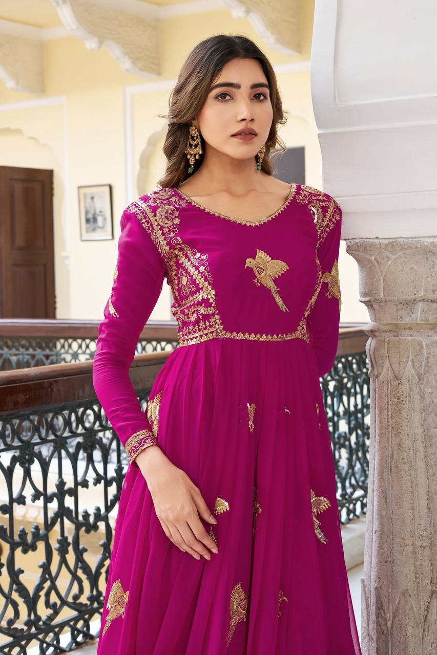 RangBhoomi Elegant Faux Georgette SP Series Gown Set with Thread and Sequin Detailing