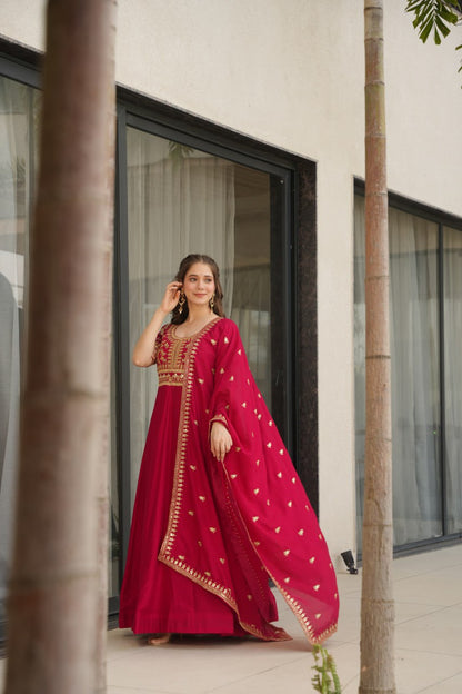 Exquisite Vichitra Silk Embroidered Gown