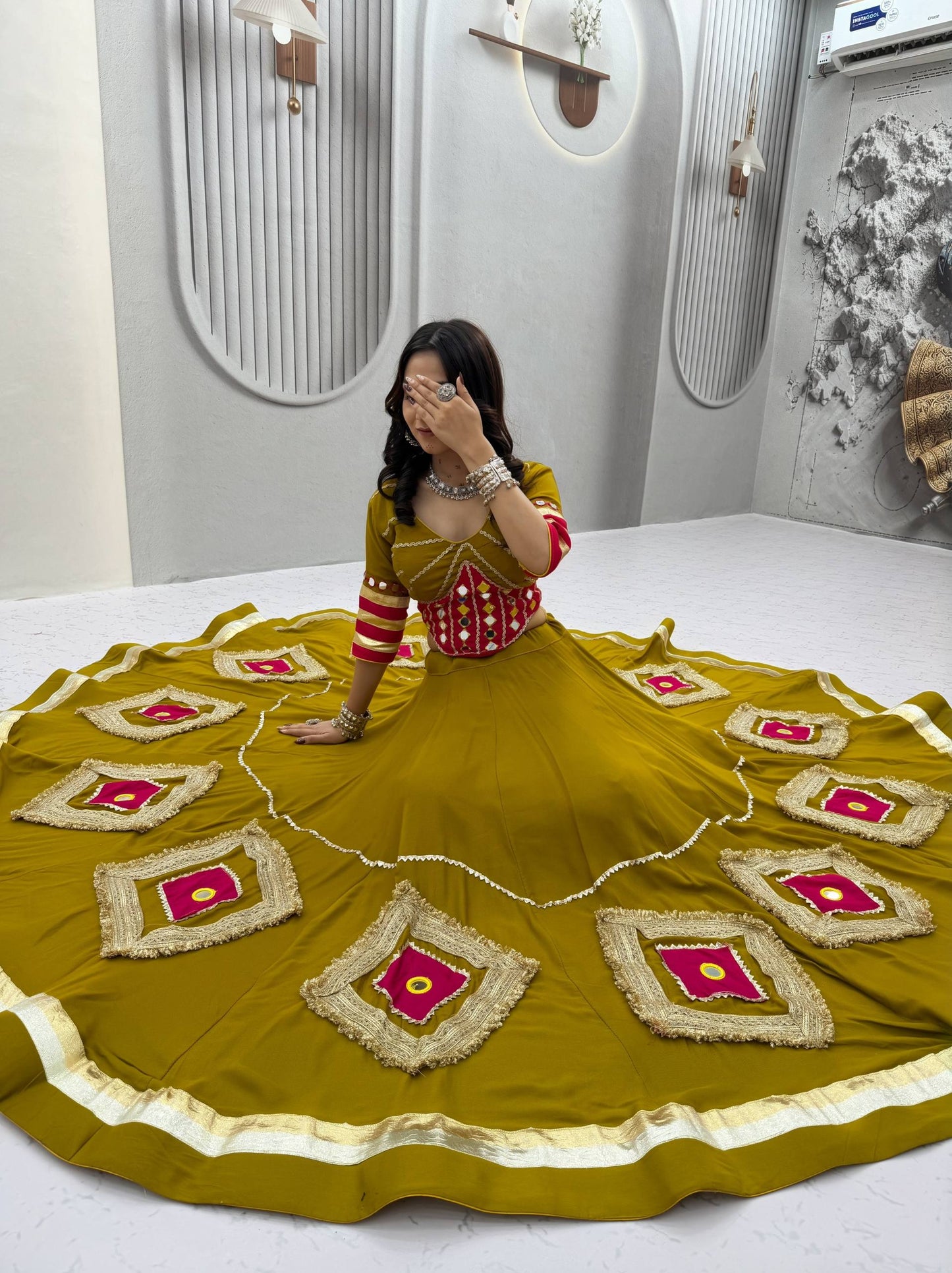 RangBhoomi Navratri Special Handwork Cotton Lehenga Choli — 6m Flair, Full-Stitched