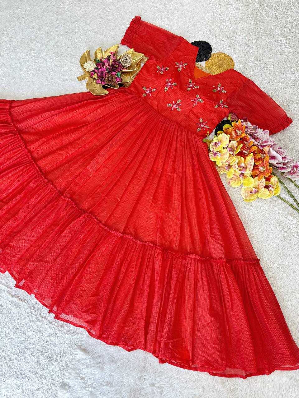 Summer Special Maggam Embroidered Kota Check Gown – Elegant Festive Wear by RangBhoomi