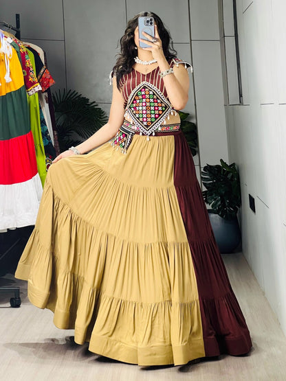 RangBhoomi Classic Chocolate Two-Tone Chaniya Choli — Mirror Work Lehenga Set