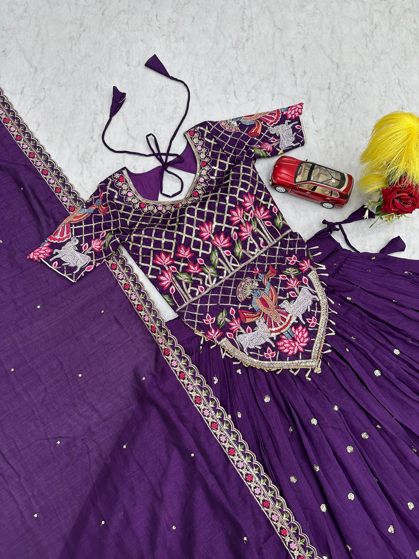 Elegant Wedding Lehenga Choli Set in Luxurious Vichitra Silk with Intricate Embroidery and Sequins