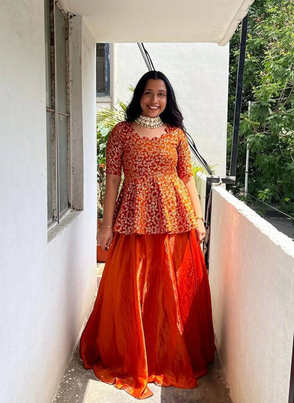 RangBhoomi Sequined Peplum Lehenga Choli – Full Stitched Festive Set