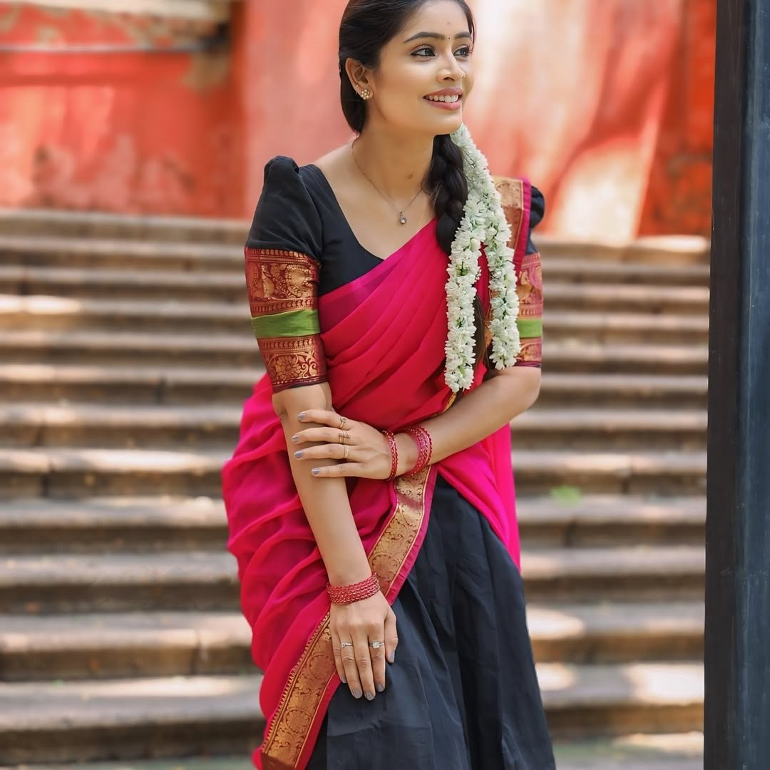 RangBhoomi South Indian Kanjivaram Silk Lehenga Set with Georgette Dupatta and Zari Weaving