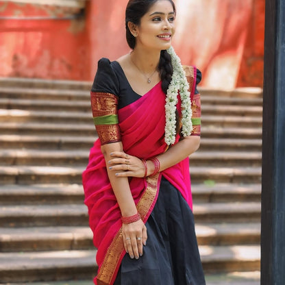 RangBhoomi South Indian Kanjivaram Silk Lehenga Set with Georgette Dupatta and Zari Weaving