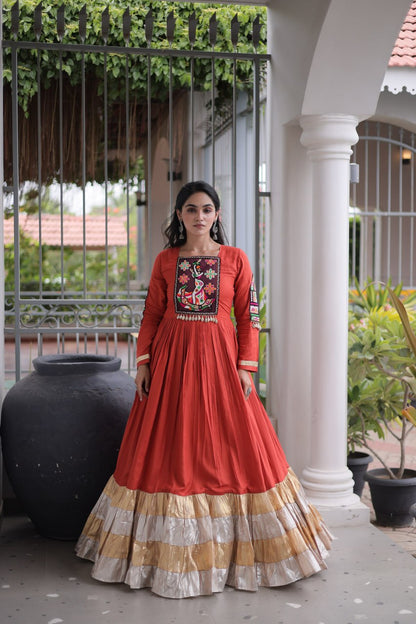 RangBhoomi Navratri Gown Collection 2026 — 14KG Rayon Kutchi Gamthi Thread Work, 12m Flair