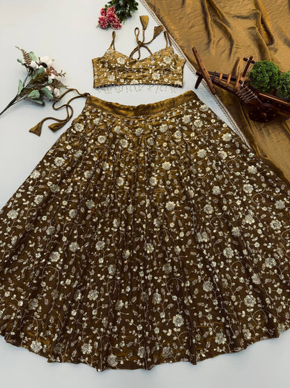Elegant 3mm Embroidered Sequence Lehenga Three-Piece Set — RangBhoomi
