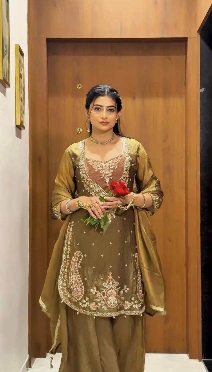 RangBhoomi NC Moss Designer Embroidered Top-Bottom & Dupatta Set — Fully Stitched Ready to Wear