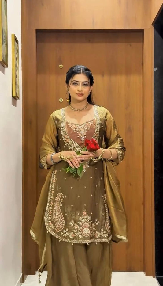 RangBhoomi NC Moss Designer Embroidered Top-Bottom & Dupatta Set — Fully Stitched Ready to Wear