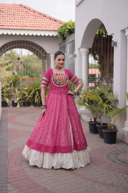 RangBhoomi Navratri 2026 Bandhani Lehenga Set — Full-Stitched Kora Cotton Lehenga with Faux Georgette Kurti