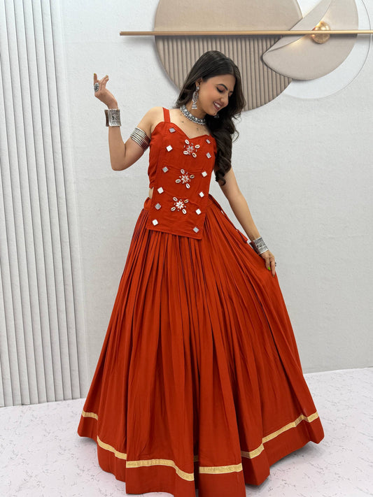 RangBhoomi Navratri Special Big Flair Lehenga Choli - Pure Cotton Handwork Mirror Embellished