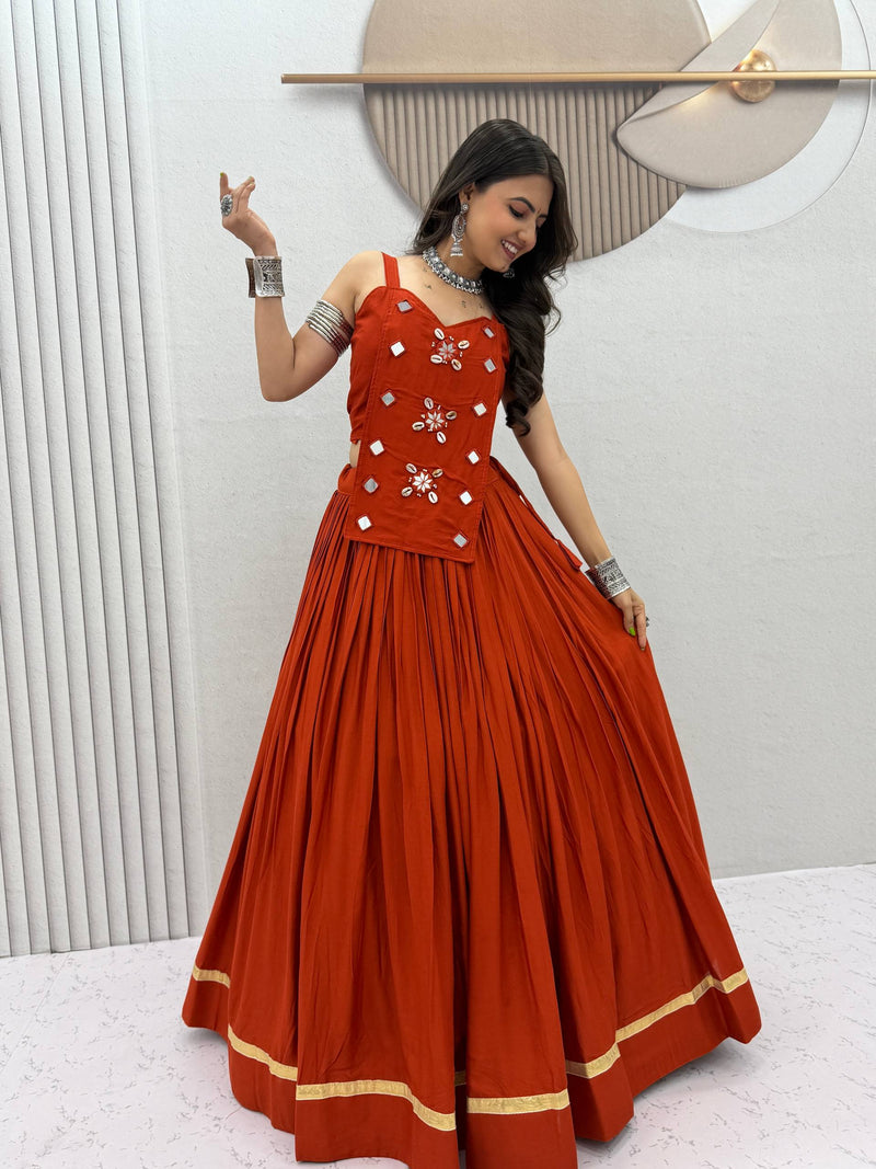 RangBhoomi Navratri Special Big Flair Lehenga Choli - Pure Cotton Handwork Mirror Embellished