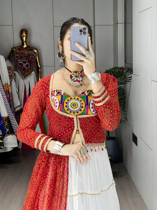 Festive Designer Chaniya Choli Set with Traditional Embroidered Koti and Mirror-Work Blouse for Weddings and Special Events