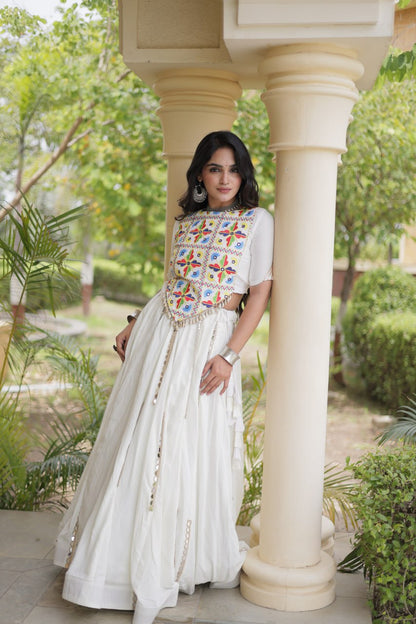 RangBhoomi Navratri Reflective Rayon Lehenga Set with Mirror & Gota Lace (Black, Maroon, White)