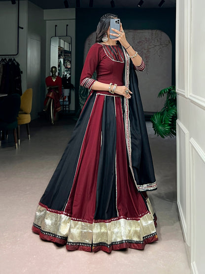 RangBhoomi Navratri Collection 2026 — Chinon Embossed Mirror Lehenga Set