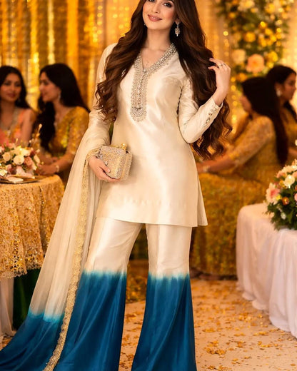 Launching New Designer Party Wear Look Pure Roman Glass Top & Elegant Palazzo with Dupatta Set