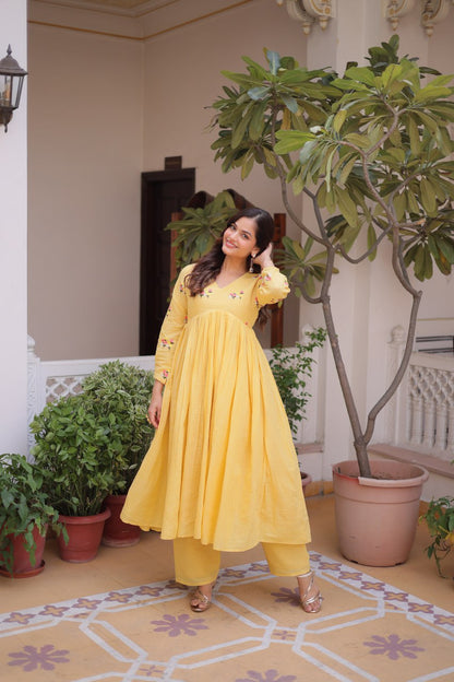 Premium Ready-to-Wear Embroidered Cotton Kurti with Matching Cotton Pants