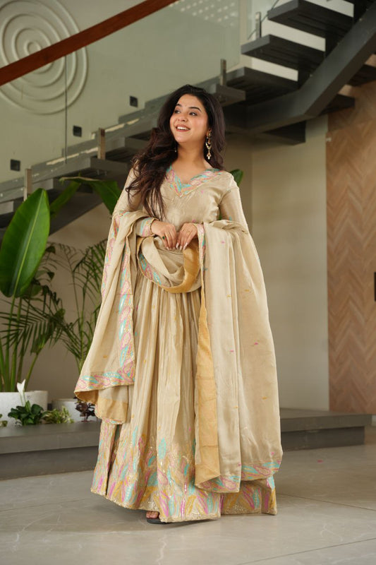 Embroidered Grace Gown & Dupatta – Luxe Fusion Wear for Modern Elegance