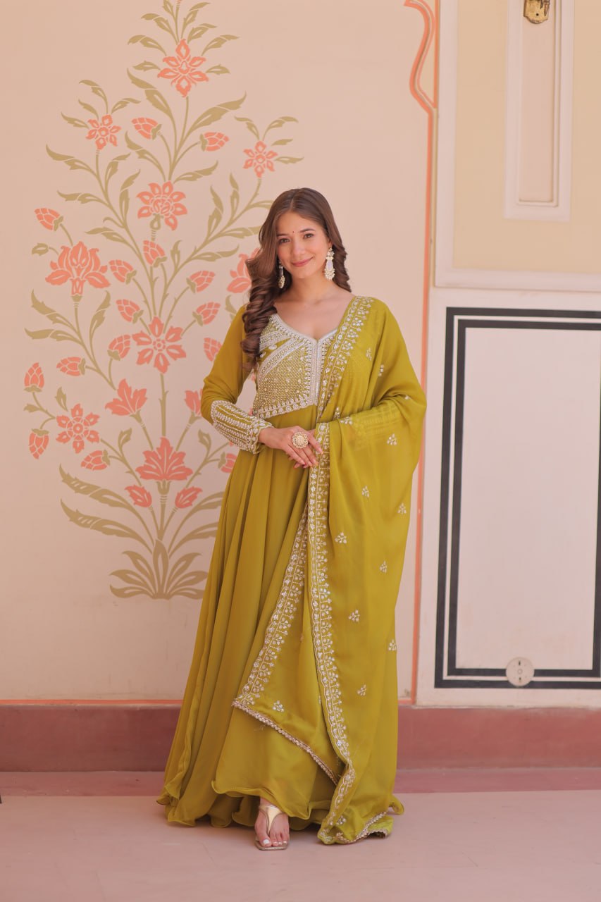 Premium Ready-to-Wear Georgette Gown and Dupatta Set with Luxurious Embroidery