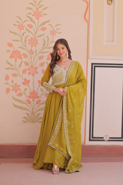 Premium Ready-to-Wear Georgette Gown and Dupatta Set with Luxurious Embroidery