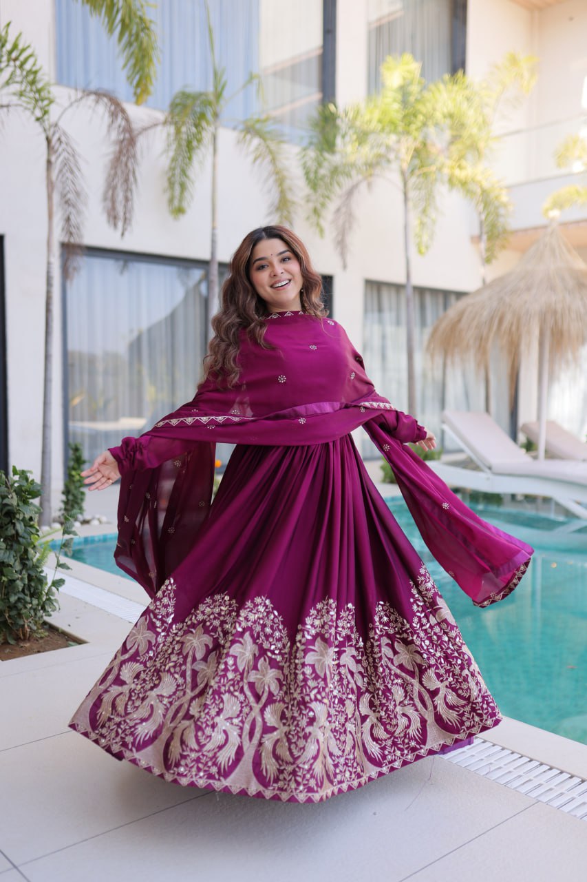 RangBhoomi Ready-to-Wear Designer Gown and Dupatta Collection 2026 – Elegant Embroidered Multi-Color Ensemble