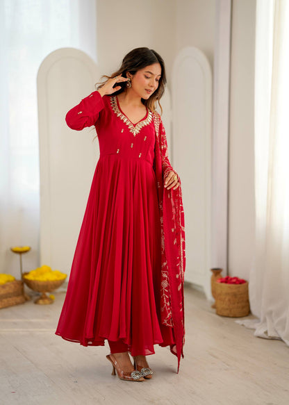 RangBhoomi Elegant Embroidered Mirror Anarkali Three-Piece Gown Set