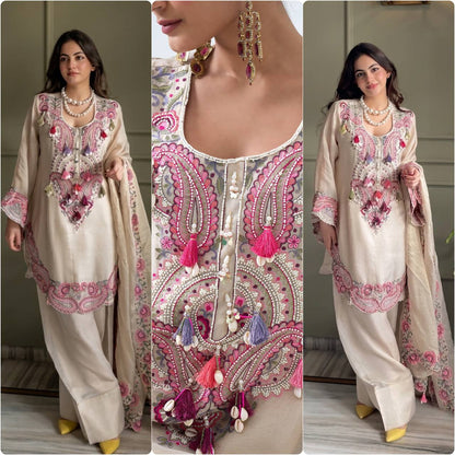 Elegant Women’s Ethnic Ensemble in Premium Heavy Georgette with Embroidered Threadwork, Fully Stitched and Ready to Wear