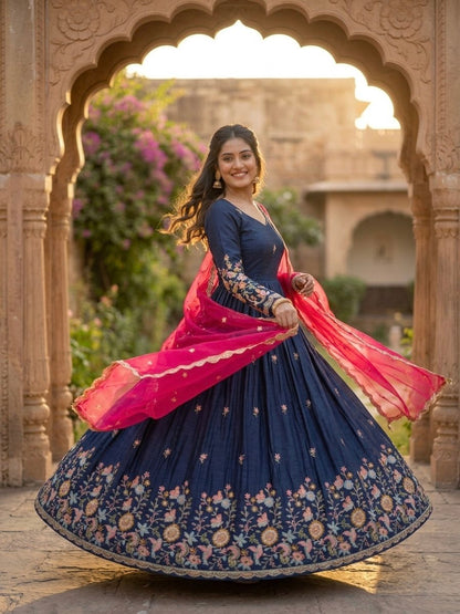 Elegant Fendi Silk Gown with Heavy Sequin and Zari Embroidery, Paired with Matching Dupatta – Collection 2026