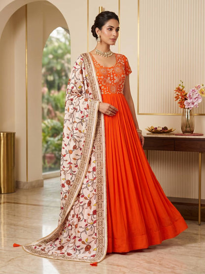 RangBhoomi Maggam Work Georgette Silk Gown with Kalamkari Dupatta — Festive Elegance