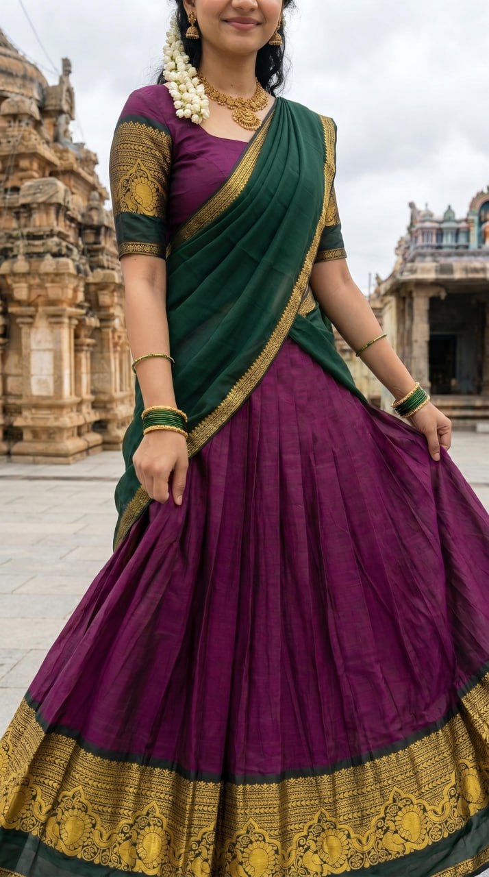 RangBhoomi Exclusive South Indian Kanjivaram Silk Lehenga Set with Georgette Dupatta and Zari Weaving