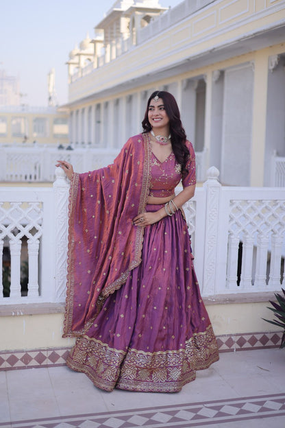 RangBhoomi Elegant Lehengha Choli Dupatta Set in YSL Silk with Sequins and Zari Embroidery