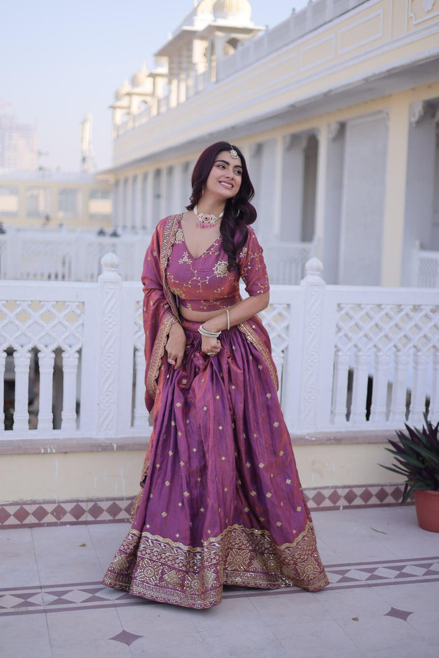 RangBhoomi Elegant Lehengha Choli Dupatta Set in YSL Silk with Sequins and Zari Embroidery