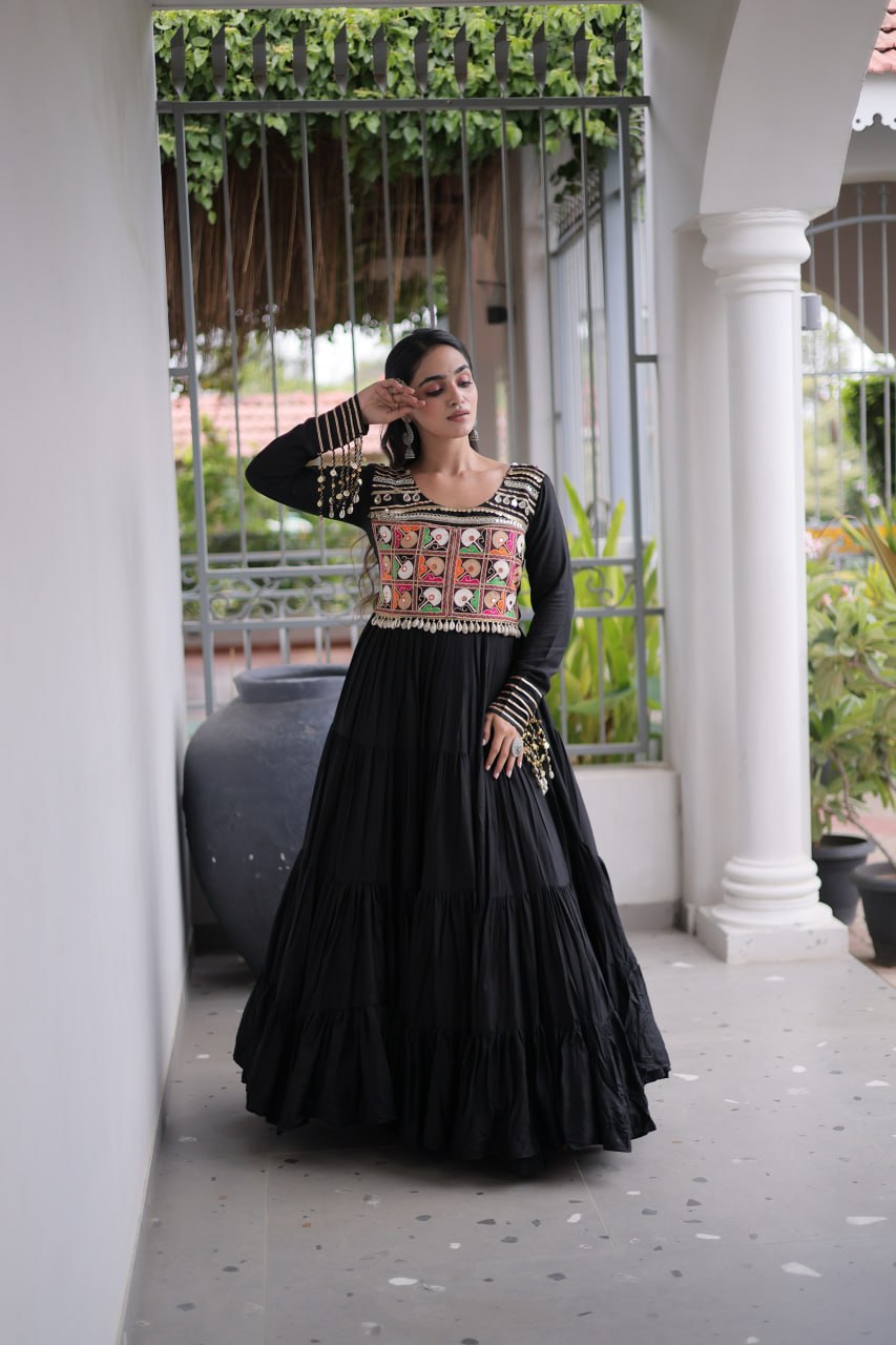RangBhoomi Navratri Gown Collection 2026 — White, Maroon & Black Festive Gown