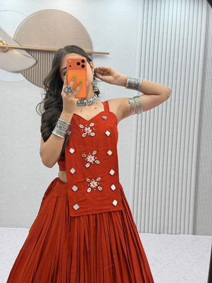 RangBhoomi Navratri Special Big Flair Lehenga Choli - Pure Cotton Handwork Mirror Embellished