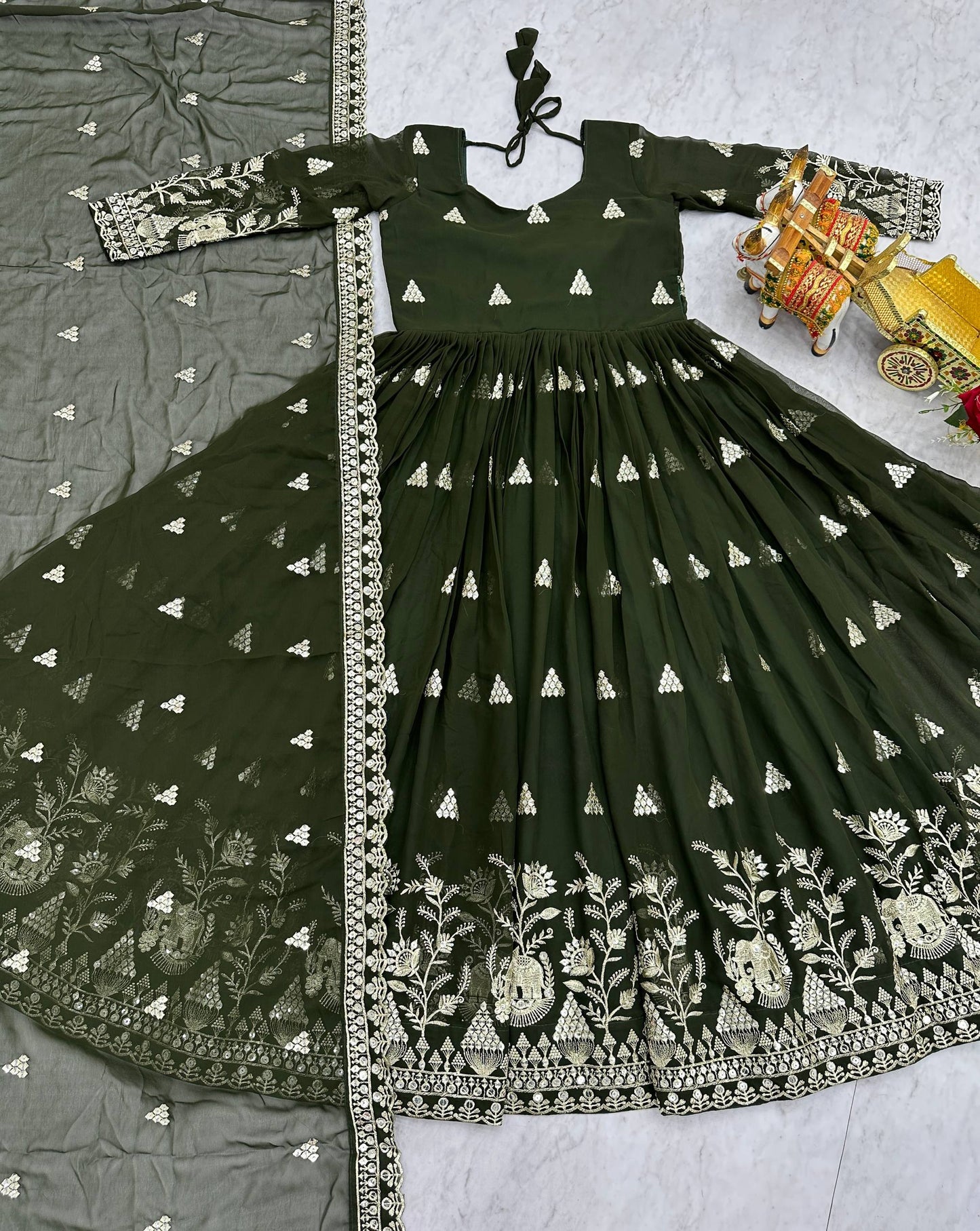 Fox Georgette Anarkali Gown with Sequence Embroidery and Dupatta