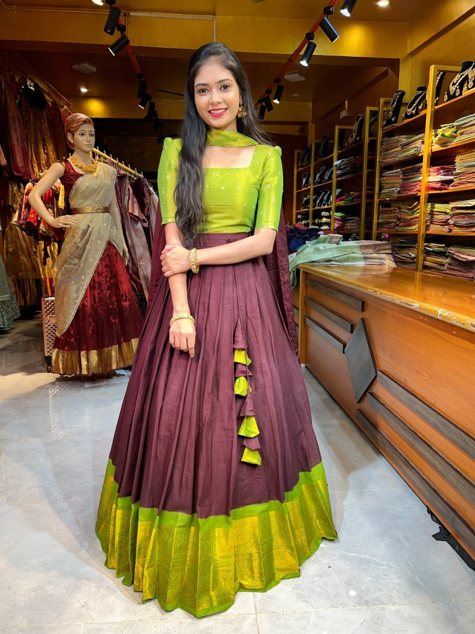 RangBhoomi Premium 5000 Series Elegant Natural Crepe Silk Ethnic Ensemble with Beaded and Threadwork Detailing