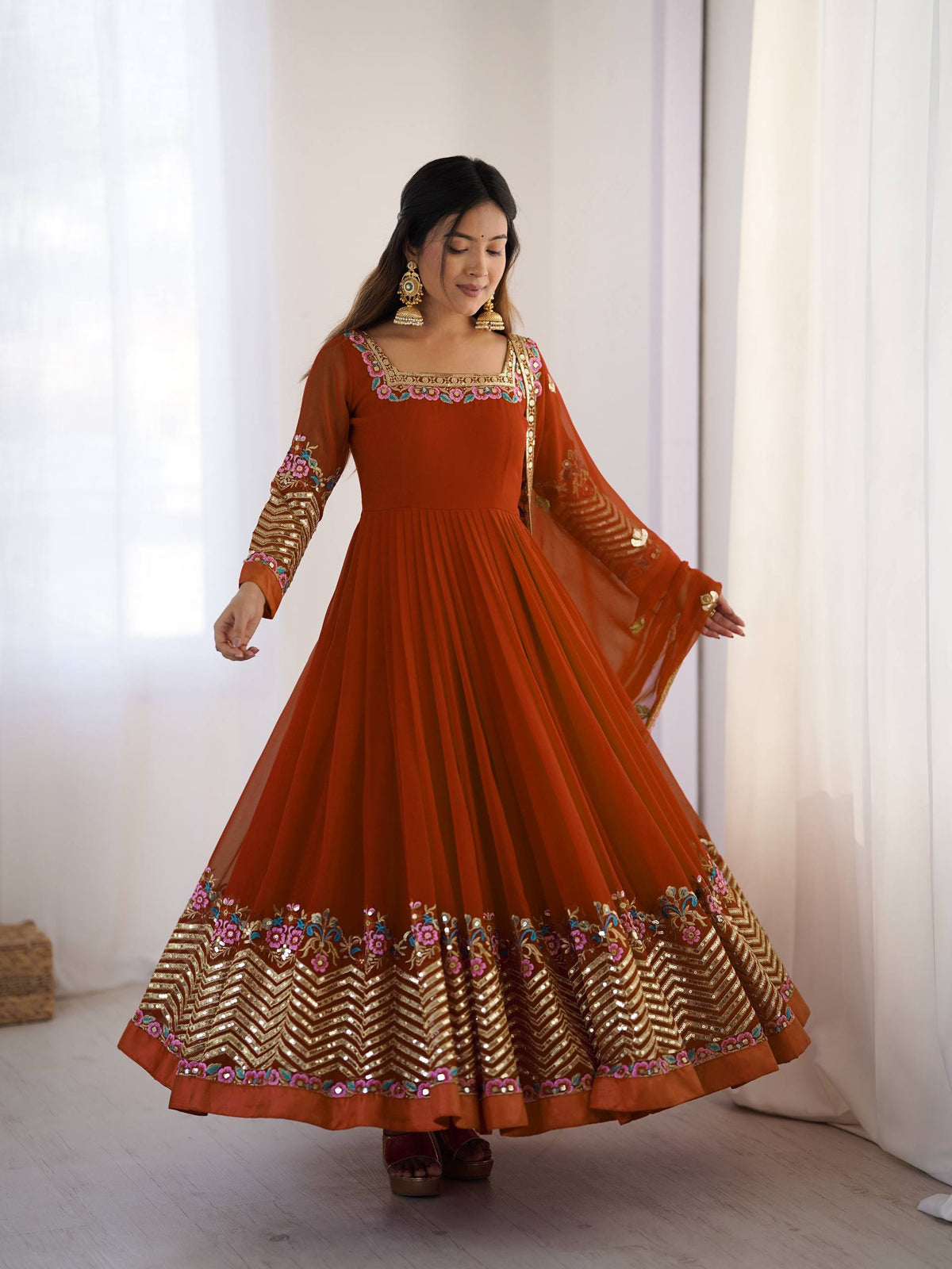 RangBhoomi Heavy Designer Party Gown with Embroidered Dupatta