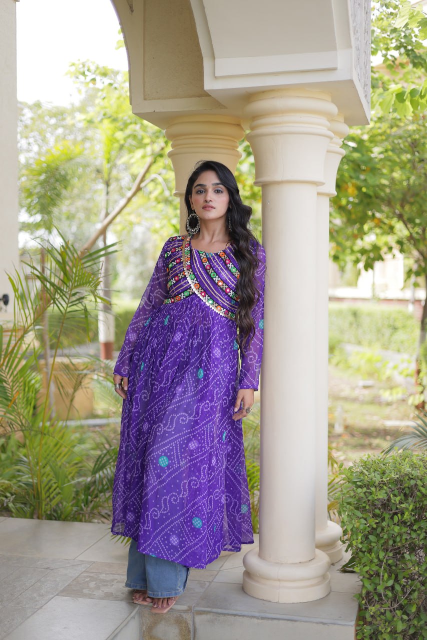 RangBhoomi Bandhani Faux Georgette Kutchi Patchwork Kurti — Navratri 2026