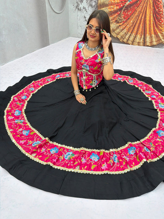 RangBhoomi Tapi-338 Big Flair 6 Meter Pure Cotton Lehenga Choli — Silk Choli, Fox Georgette Dupatta